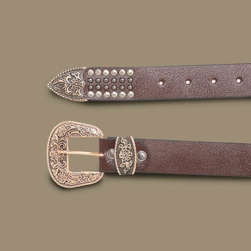 Kiaan Studded Genuine Leather Brown Belt for Men
